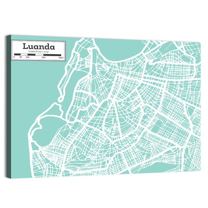 Luanda Hand-drawn City Map Wall Art as a canvas print