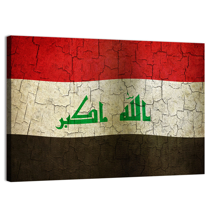 Iraqi Flag with Weathered Calligraphy Wall Art as a canvas print