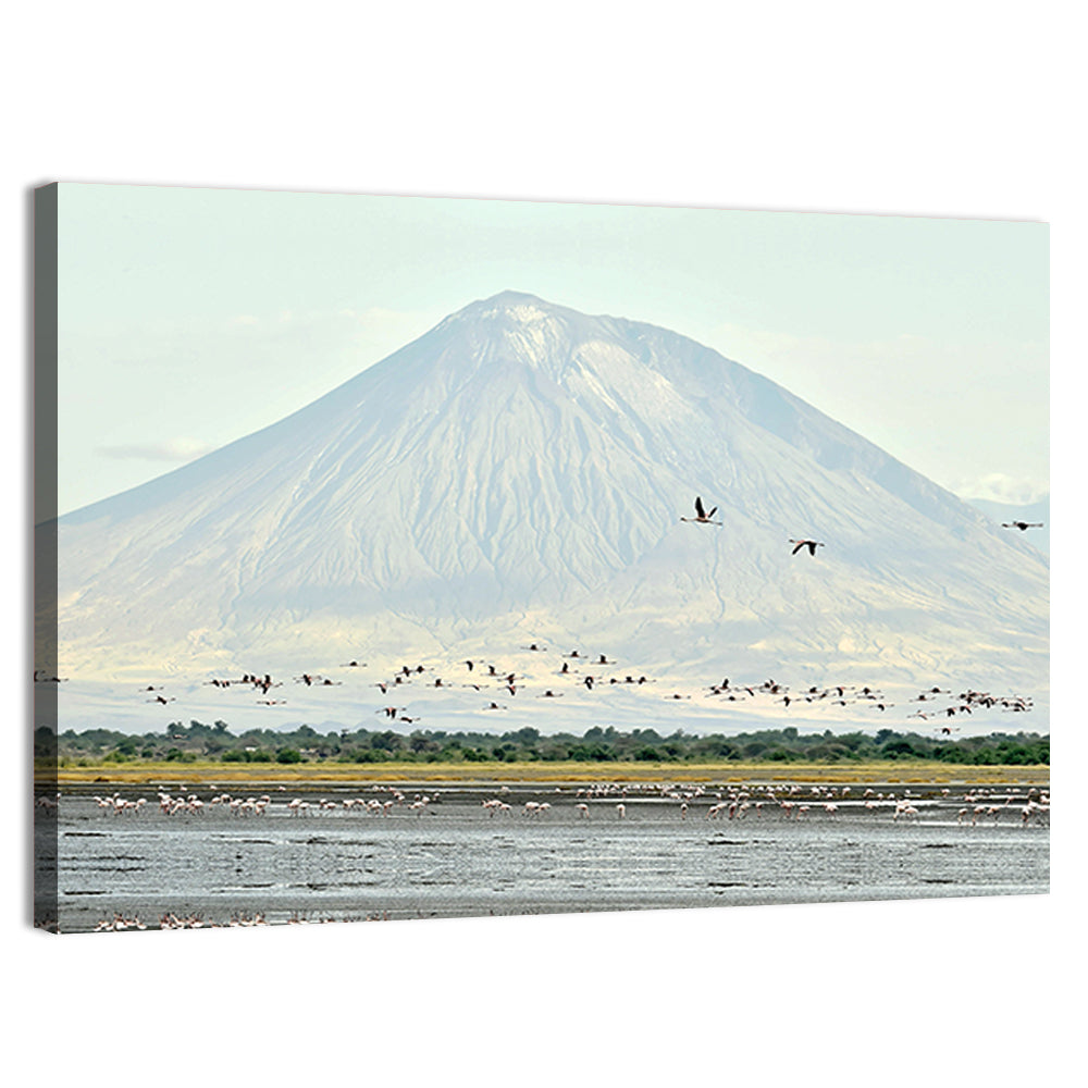 Flamingos Over Lake Natron, Doinyo Lengai Wall Art