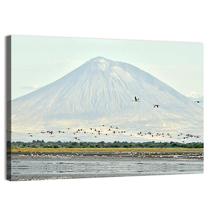 Flamingos Over Lake Natron, Doinyo Lengai Wall Art