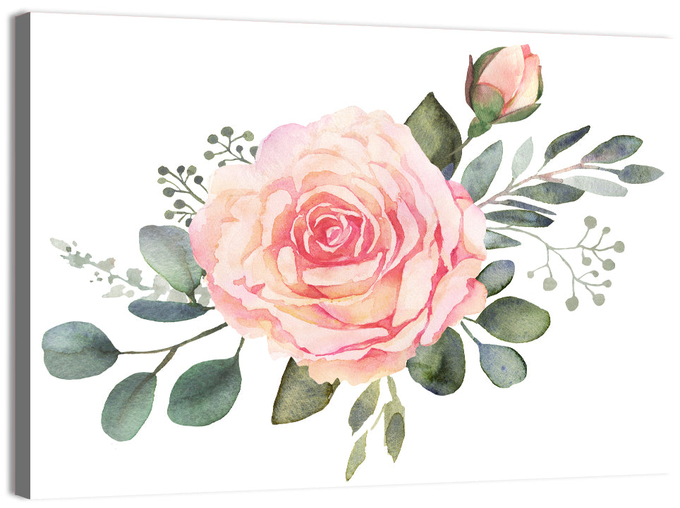 Pink Rose and Eucalyptus Bouquet Wall Art