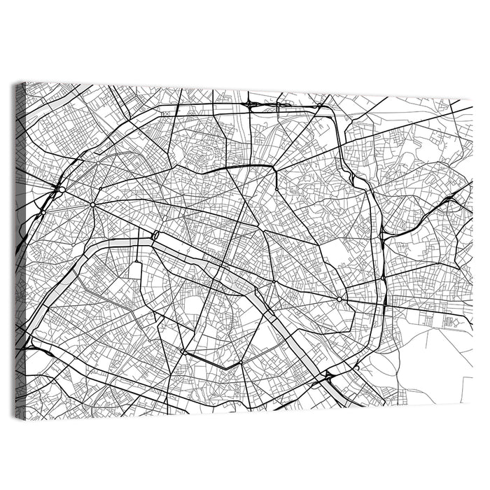 Paris Street Grid Map Wall Art as a canvas print