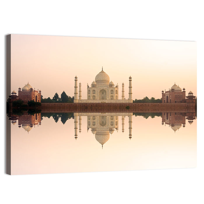Taj Mahal Sunset Reflection Wall Art as a canvas print