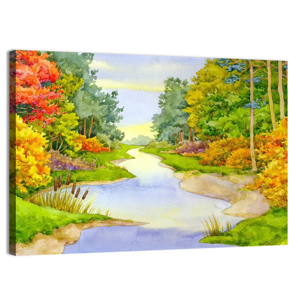 Autumn Forest Creek Wall Art, canvas print, landscape
