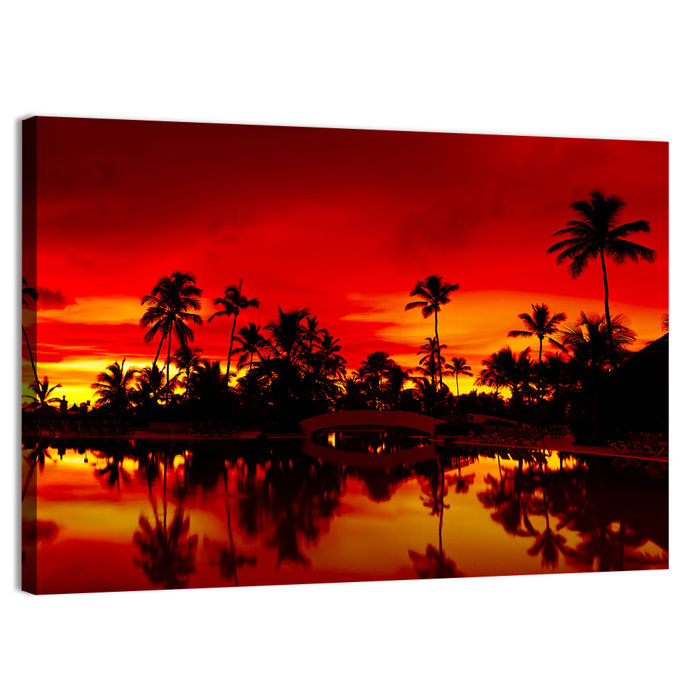Sunset Over Sea with Palm Silhouettes Wall Art, canvas print, landscape