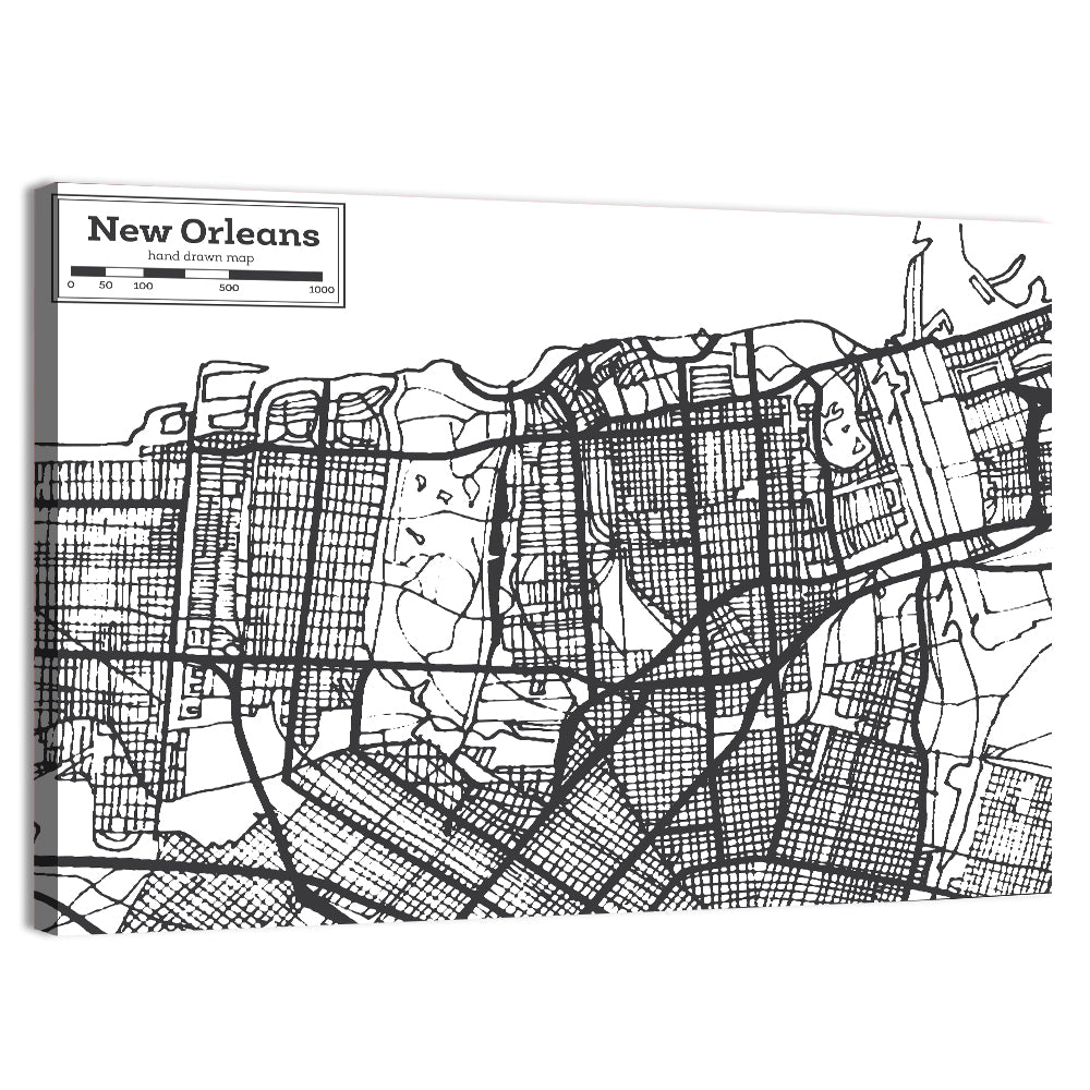 New Orleans Hand-drawn Map Wall Art