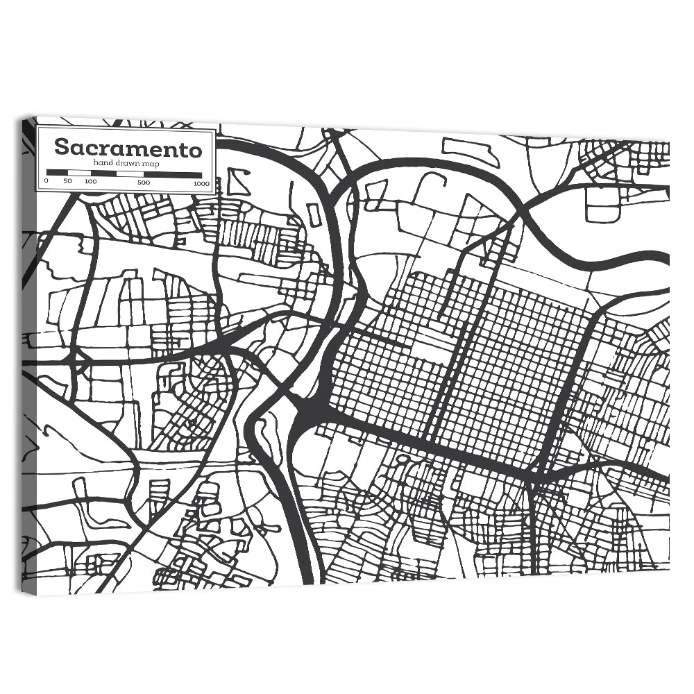 Sacramento Street Grid Map Wall Art