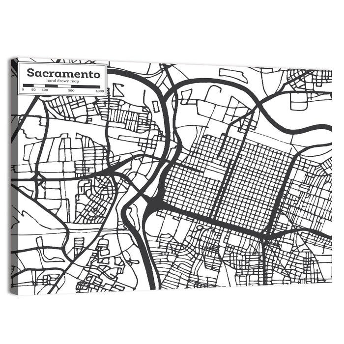 Sacramento Street Grid Map Wall Art as a canvas print
