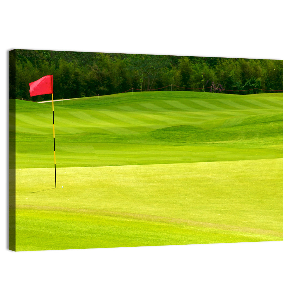 Red Golf Flag on the Green Wall Art, canvas print, landscape