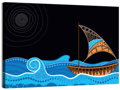 Moonlit Dotted Sailboat Illustration Wall Art