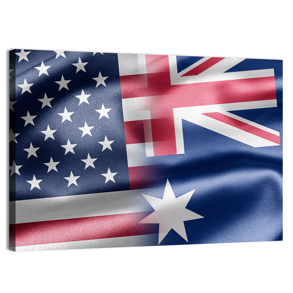 American and Australian Flag Composite Wall Art, canvas print, landscape