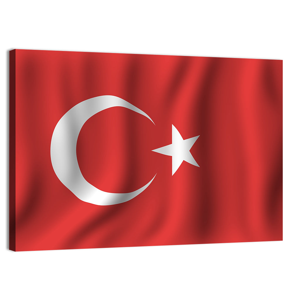 Turkish Flag with Wavy Texture Wall Art, canvas print, landscape