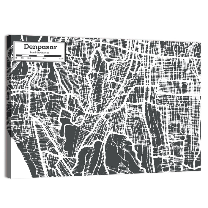 Denpasar Street Grid Map Wall Art as a canvas print
