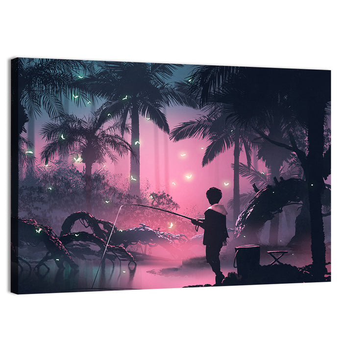 Night Swamp Fishing Wall Art as a canvas print
