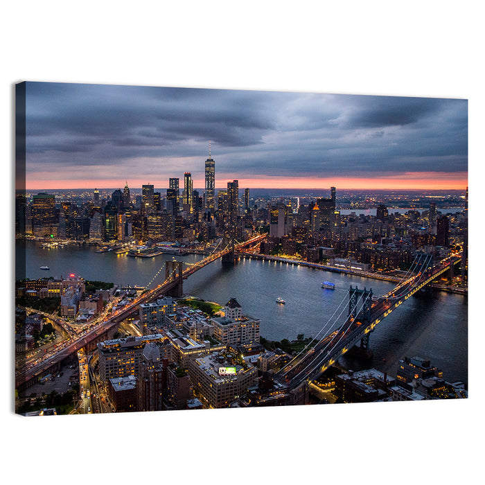 Twilight Over Brooklyn and Manhattan Bridges Wall Art as a canvas print