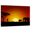 Massai Warrior and Elephants at Sunset Wall Art