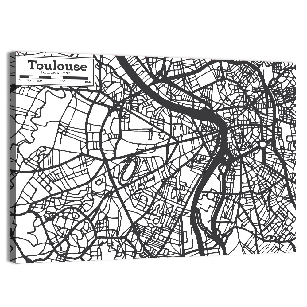 Toulouse City Map Wall Art, canvas print, landscape