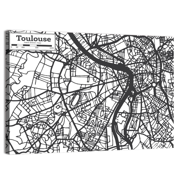 Toulouse City Map Wall Art as a canvas print