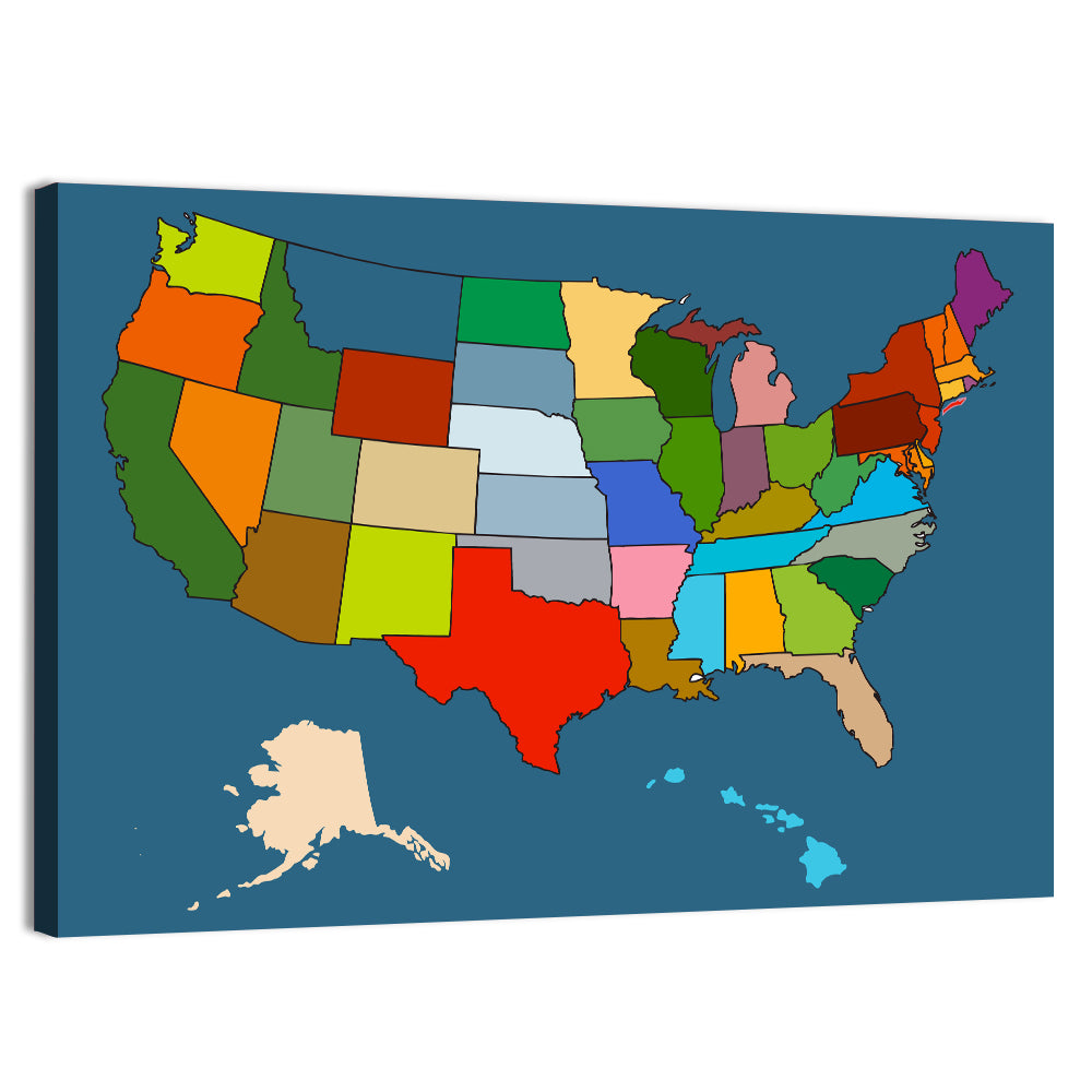 Color-blocked United States Map Wall Art
