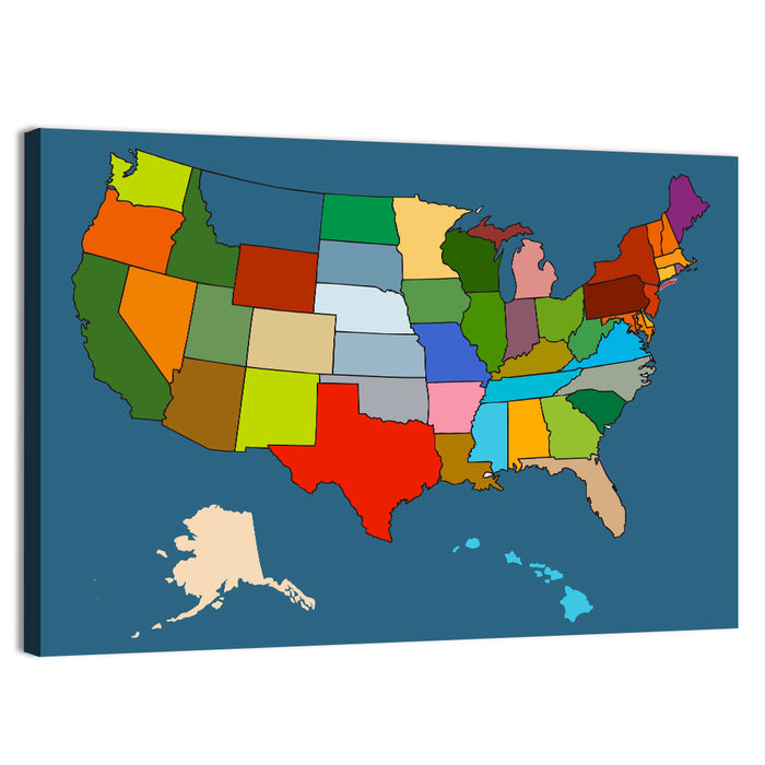 Color-blocked United States Map Wall Art as a canvas print