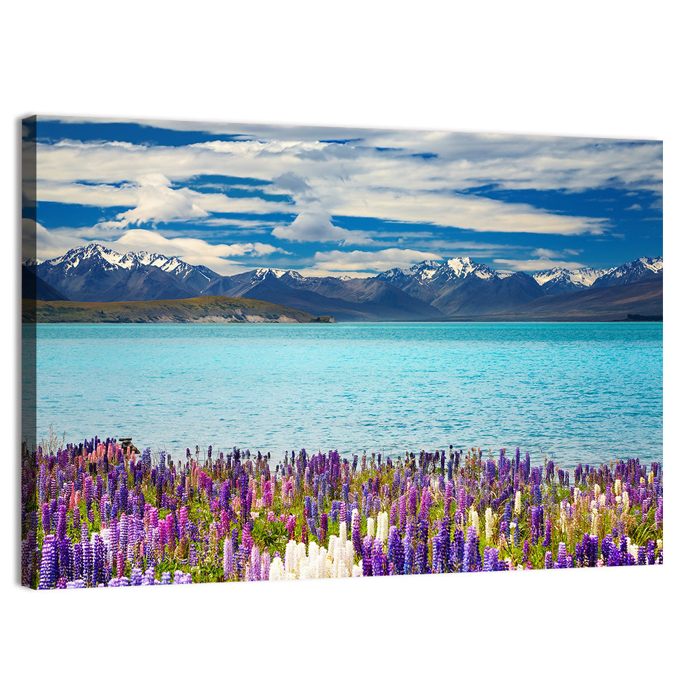 Lake Tekapo Lupines and Mountains Wall Art, canvas print, landscape