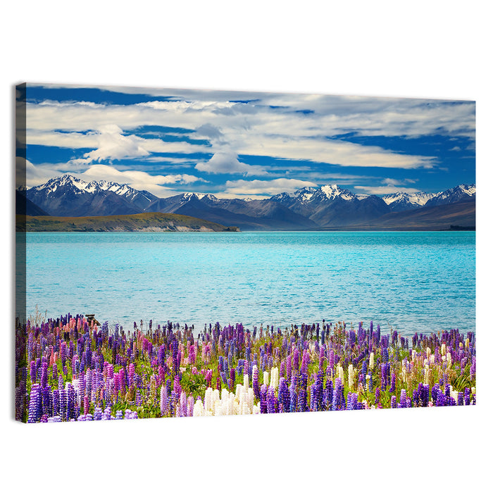 Lake Tekapo Lupines and Mountains Wall Art as a canvas print