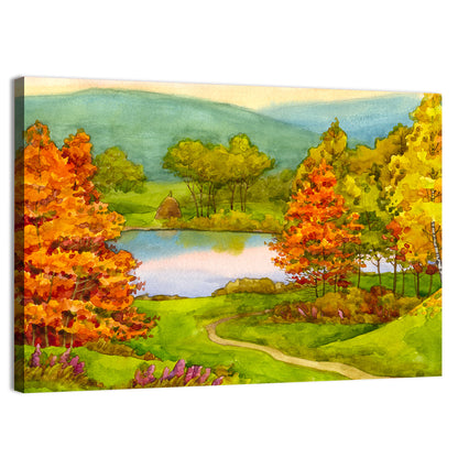 Autumn Lake with Winding Path Wall Art