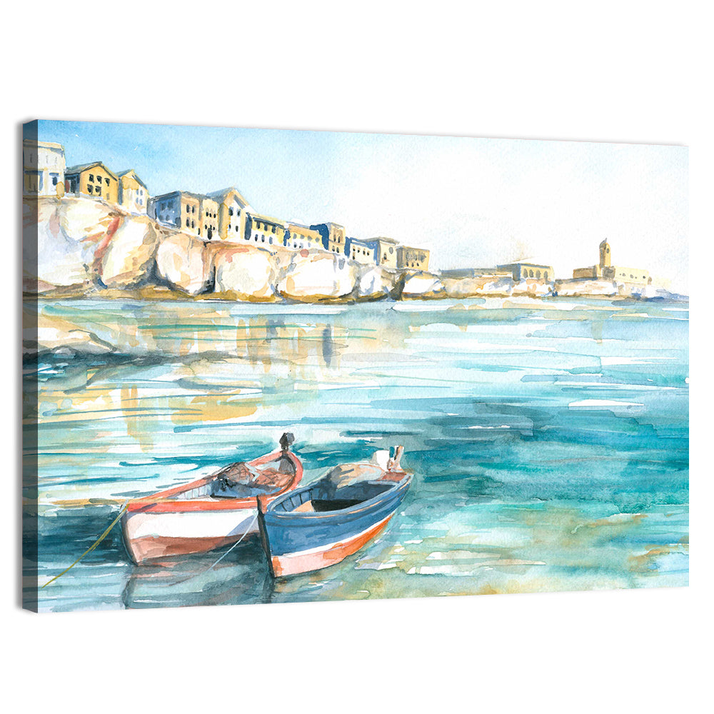 Two Boats Coastal Watercolor Wall Art