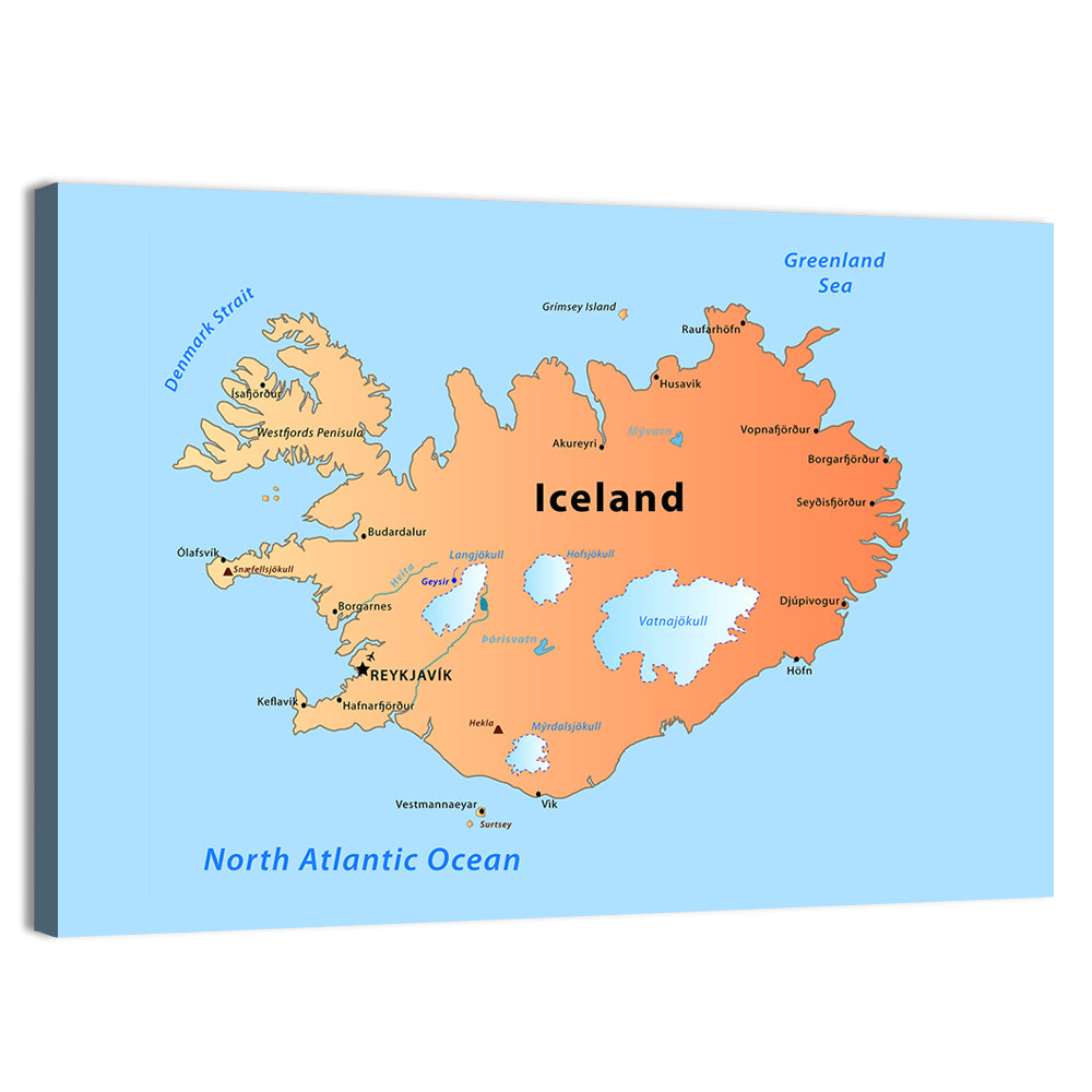 Iceland Map Illustration Wall Art, canvas print, landscape