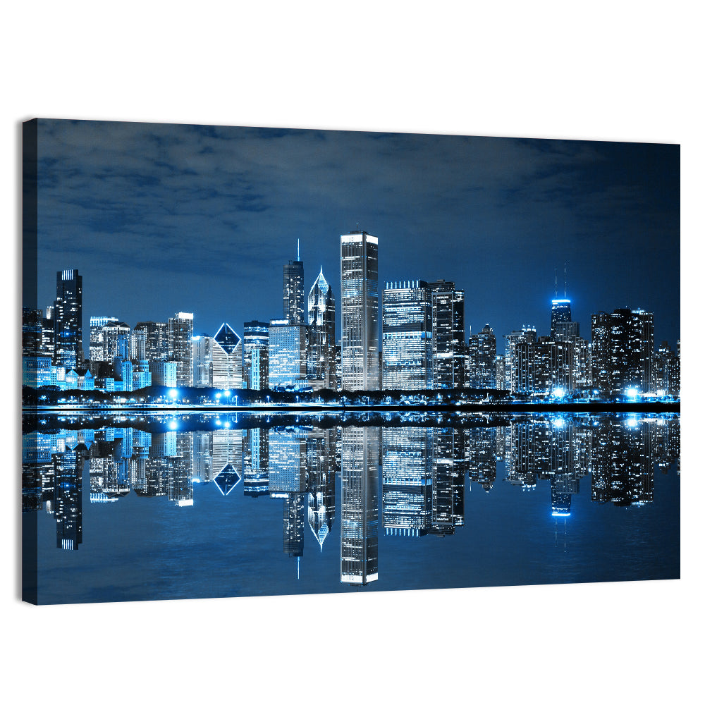 Chicago Skyline at Night Wall Art