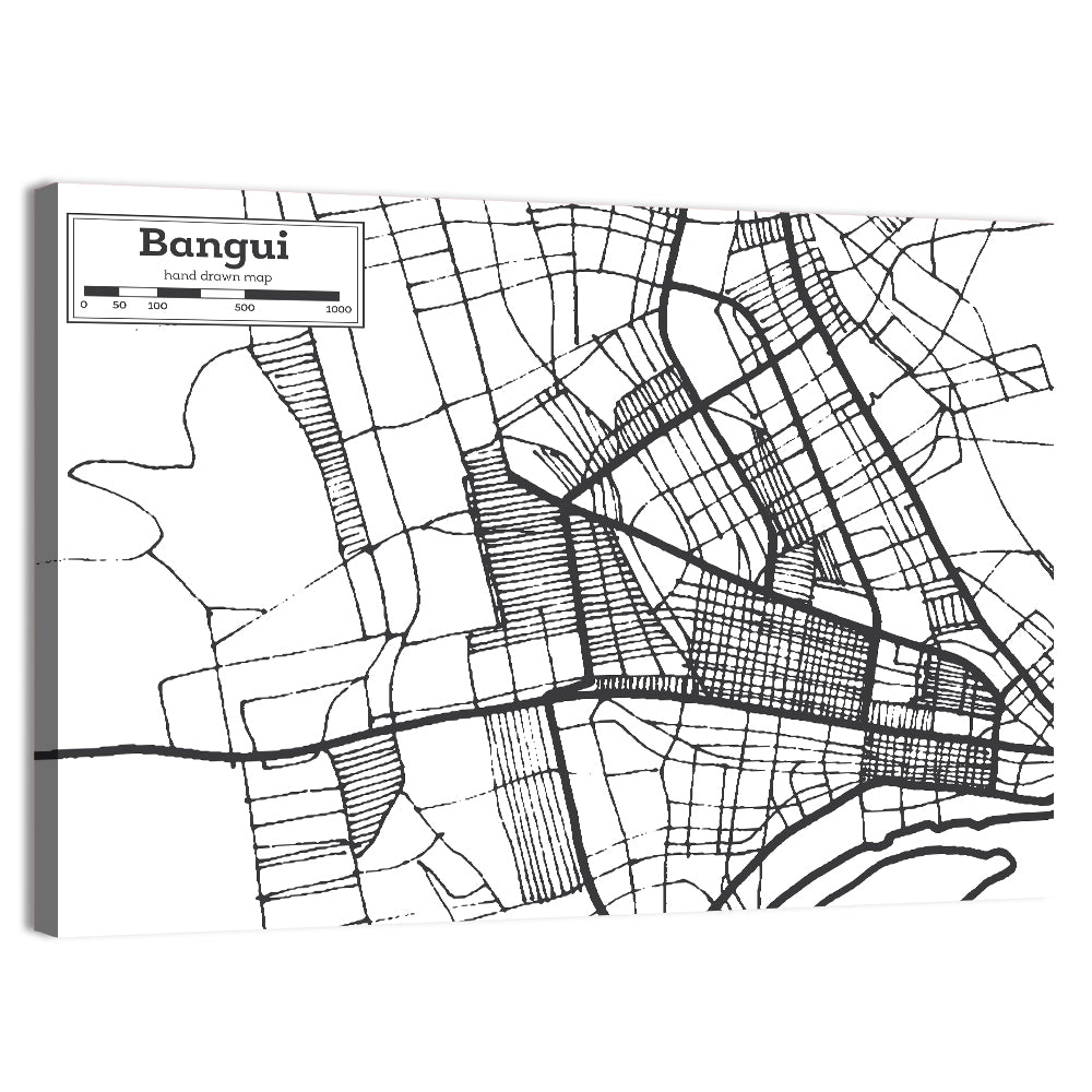 Bangui Street Grid Map Wall Art, canvas print, landscape