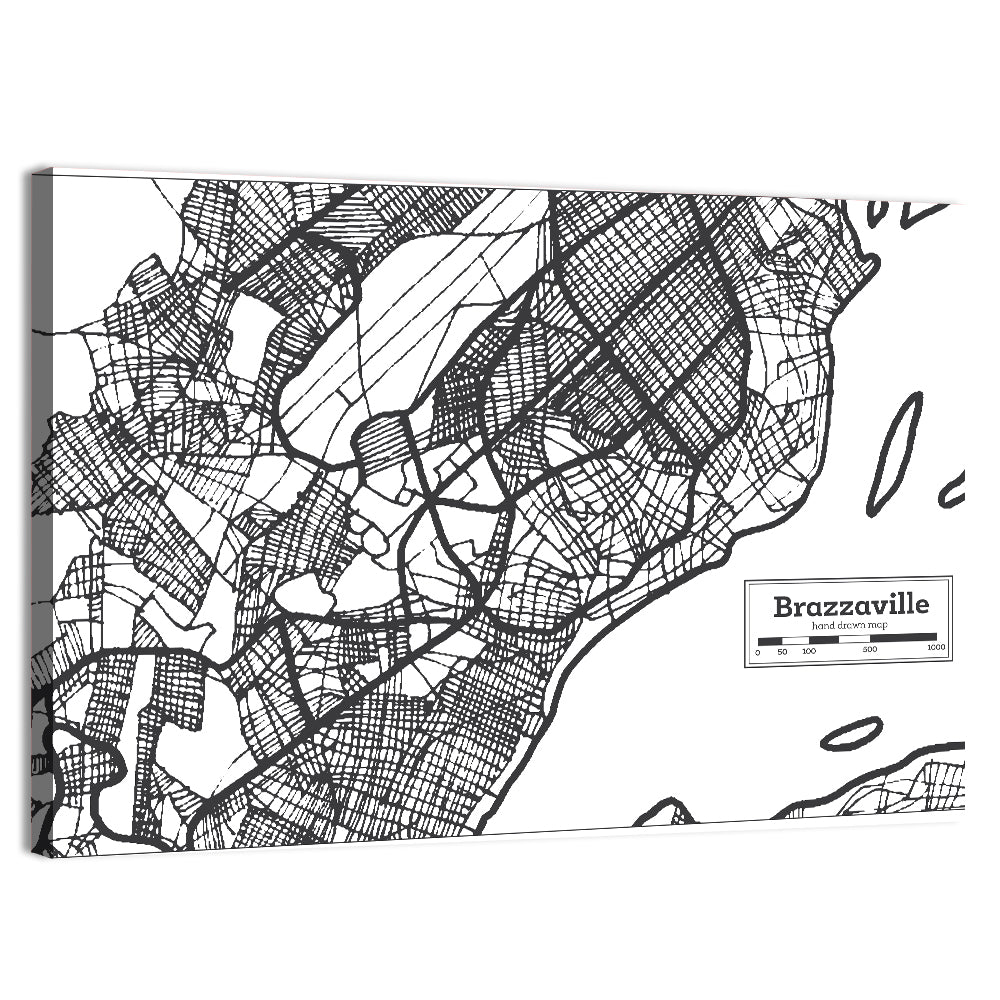 Brazzaville Hand-drawn Map Wall Art