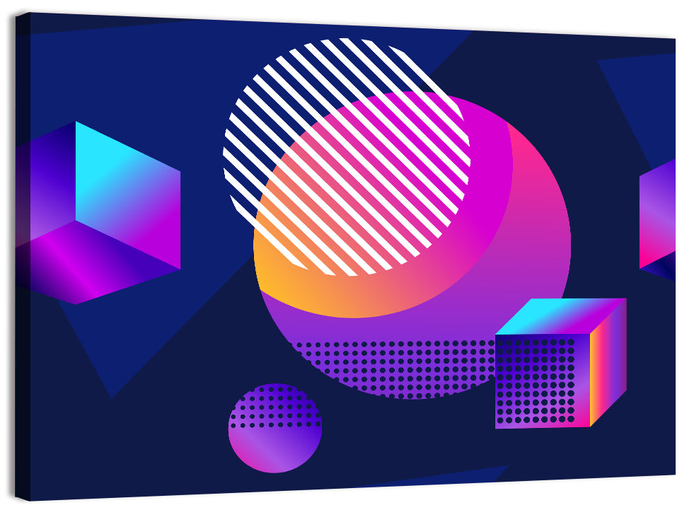 Isometric Shapes in Blue and Purple Wall Art, canvas print, landscape
