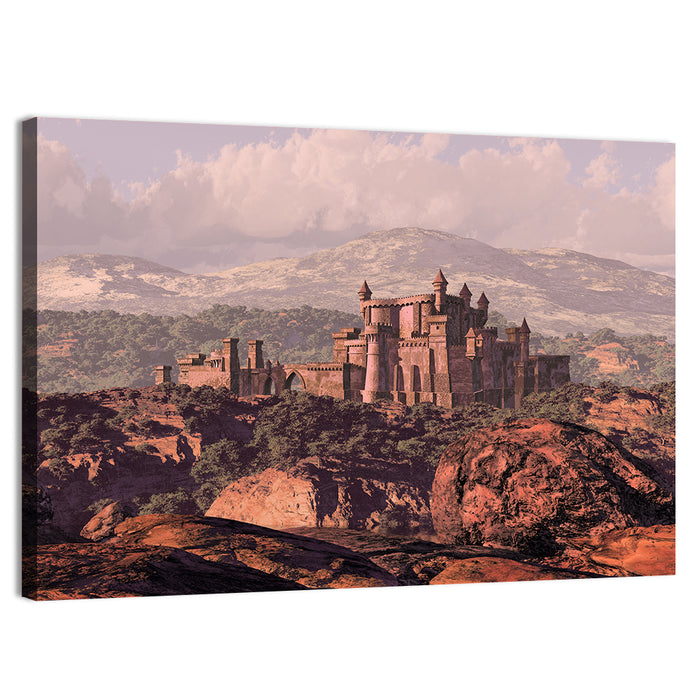 Medieval Fortress on Rocky Plateau Wall Art as a canvas print