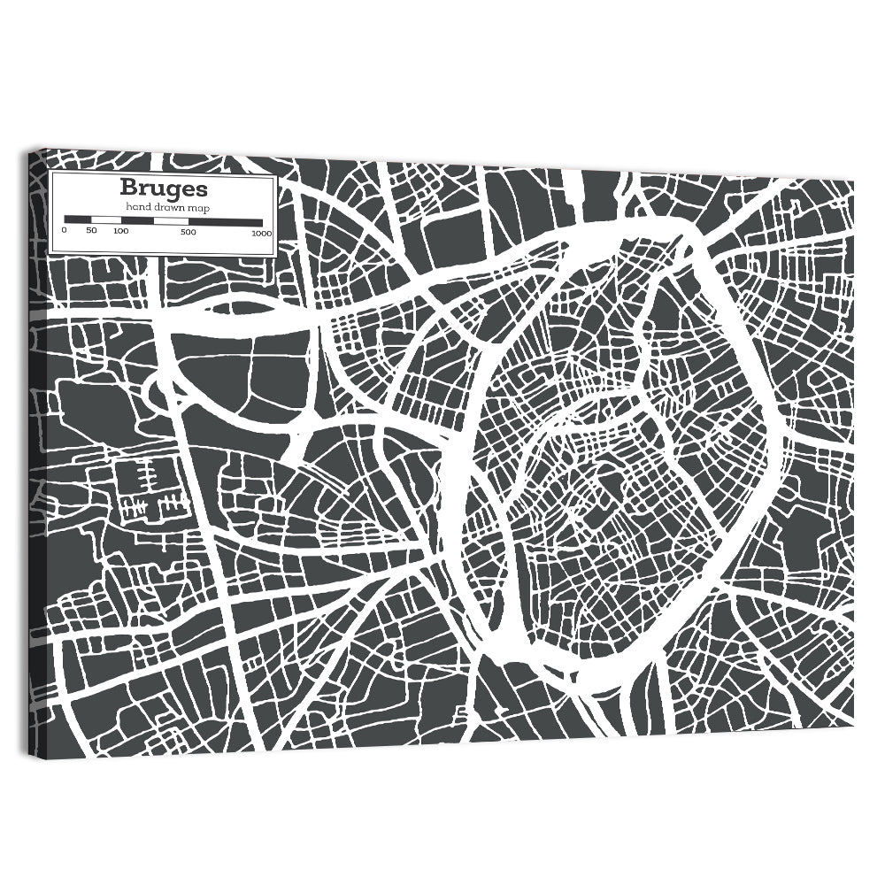 Bruges Canal Map Wall Art