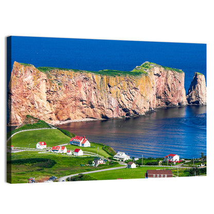 Percé Rock and Coastal Village, Quebec Wall Art
