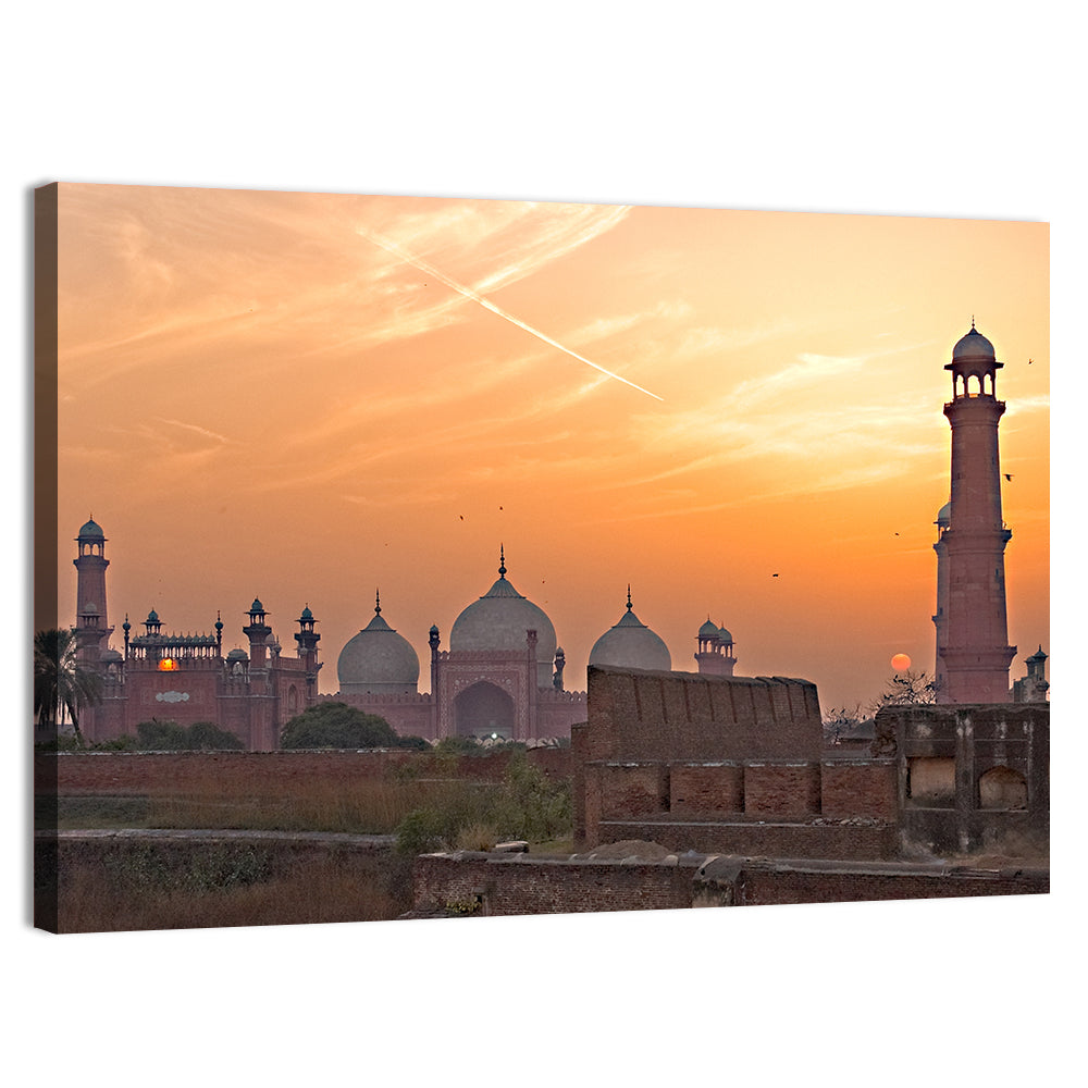 Badshahi Mosque at Golden Dusk Wall Art, canvas print, landscape