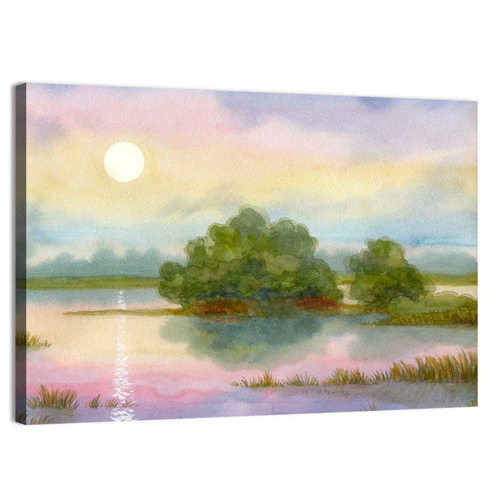 Golden Hour Sunrise Over Lake Wall Art as a canvas print