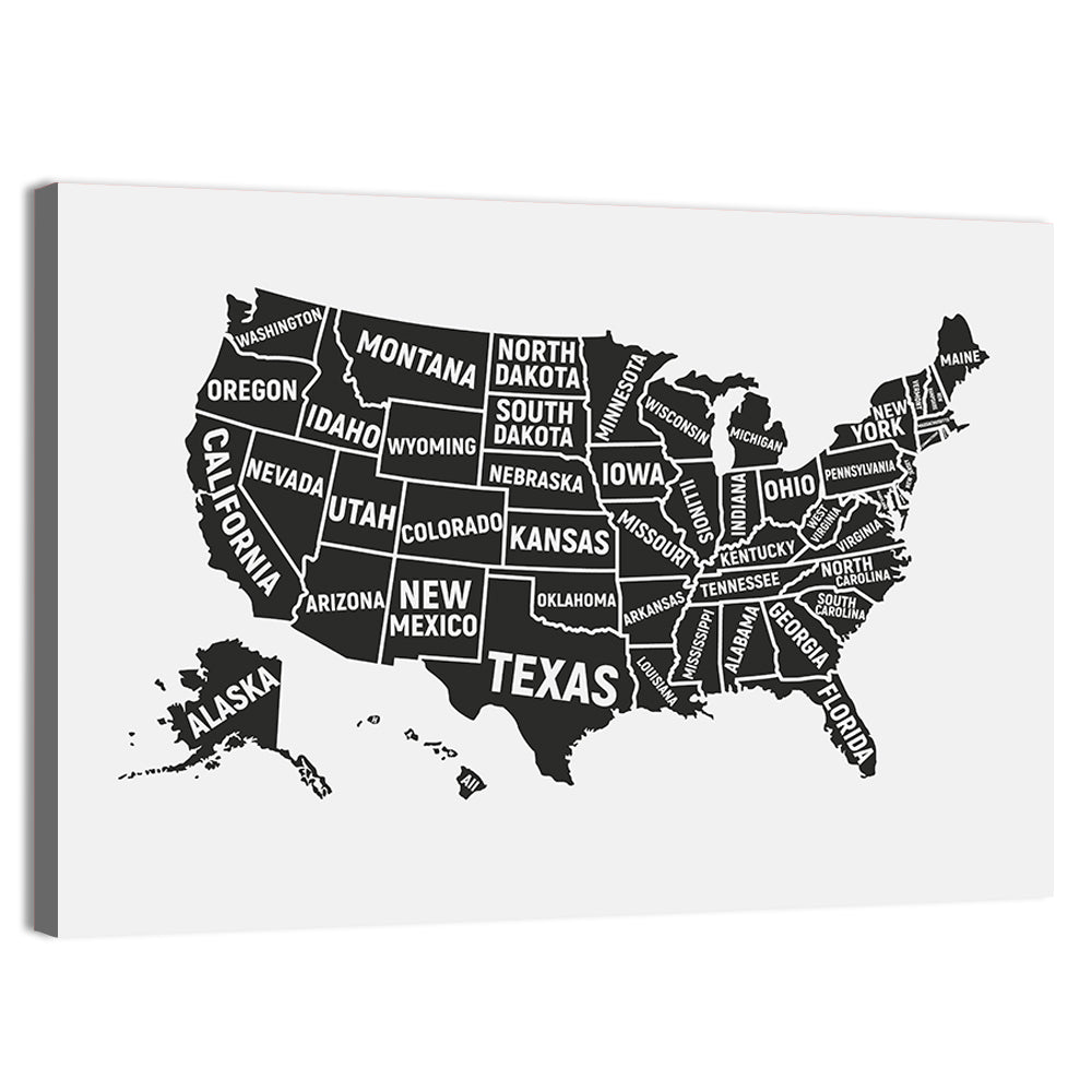 United States Map Silhouette Wall Art, canvas print, landscape