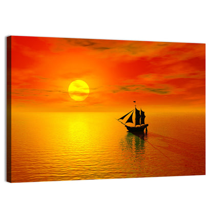 Old Sailboat Silhouette at Sunset Wall Art