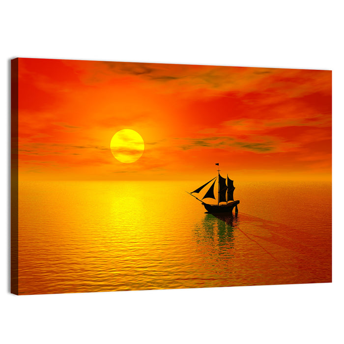 Old Sailboat Silhouette at Sunset Wall Art as a canvas print