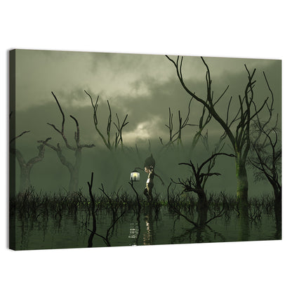 Will O the Wisp in Misty Swamp Wall Art
