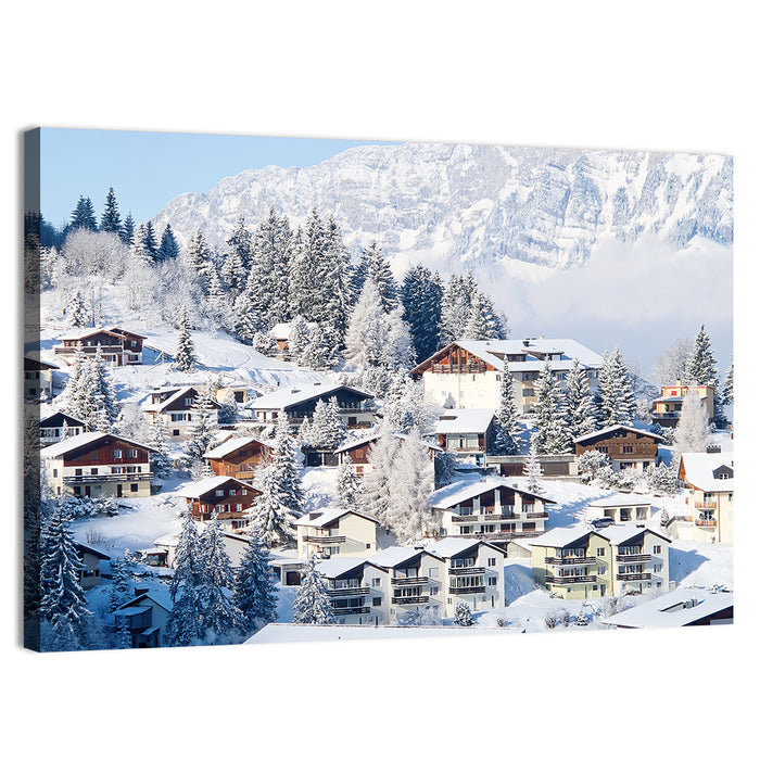 Snow Covered Swiss Alps Village Wall Art as a canvas print