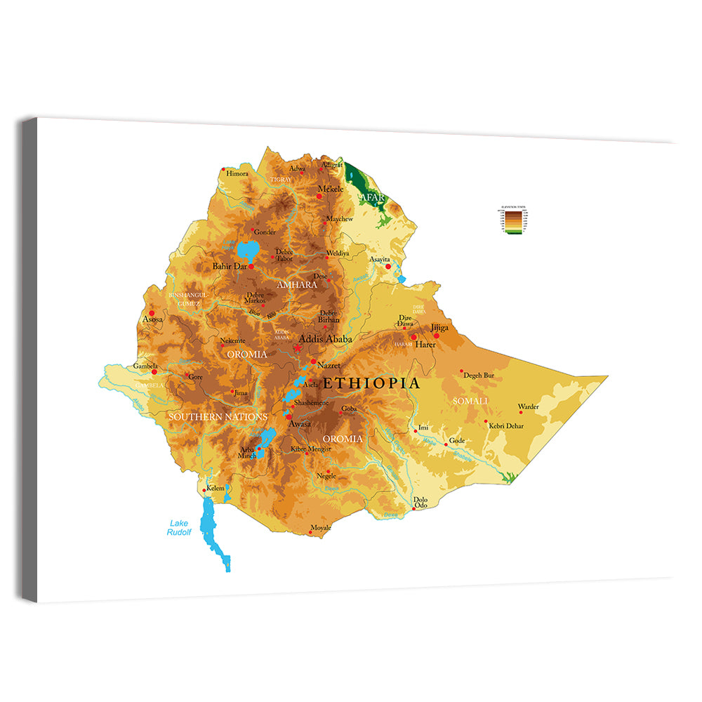Ethiopia Topographic Map Wall Art