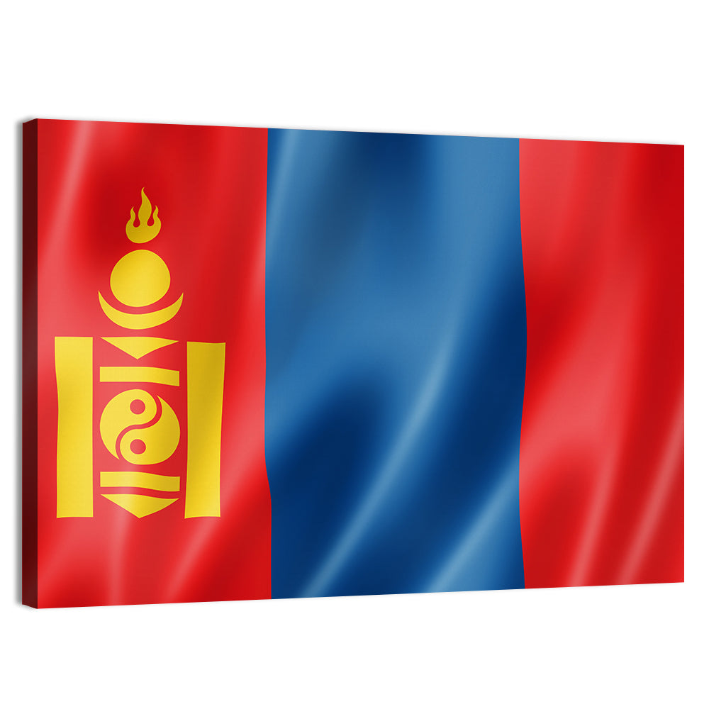 Mongolian Flag with Soyombo Emblem Wall Art