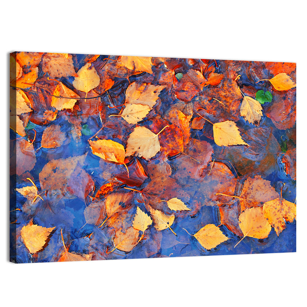 Birch Leaves in Rain Puddle Wall Art