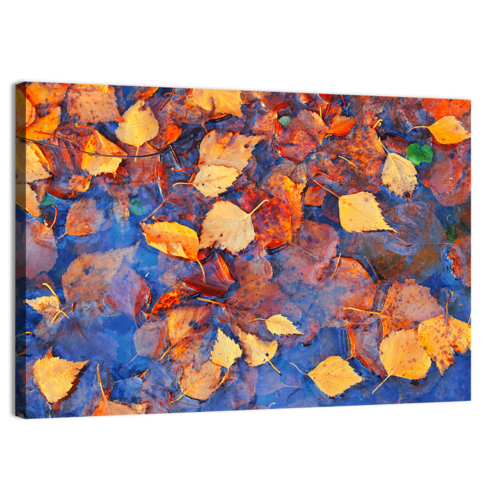 Birch Leaves in Rain Puddle Wall Art as a canvas print