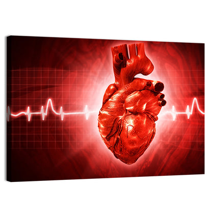 3d Anatomical Heart with Ecg Trace Wall Art