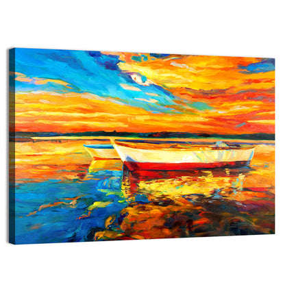 Boats at Golden Sunset Wall Art