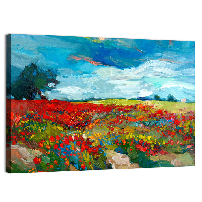 Impressionist Poppy Field Wall Art as a canvas print